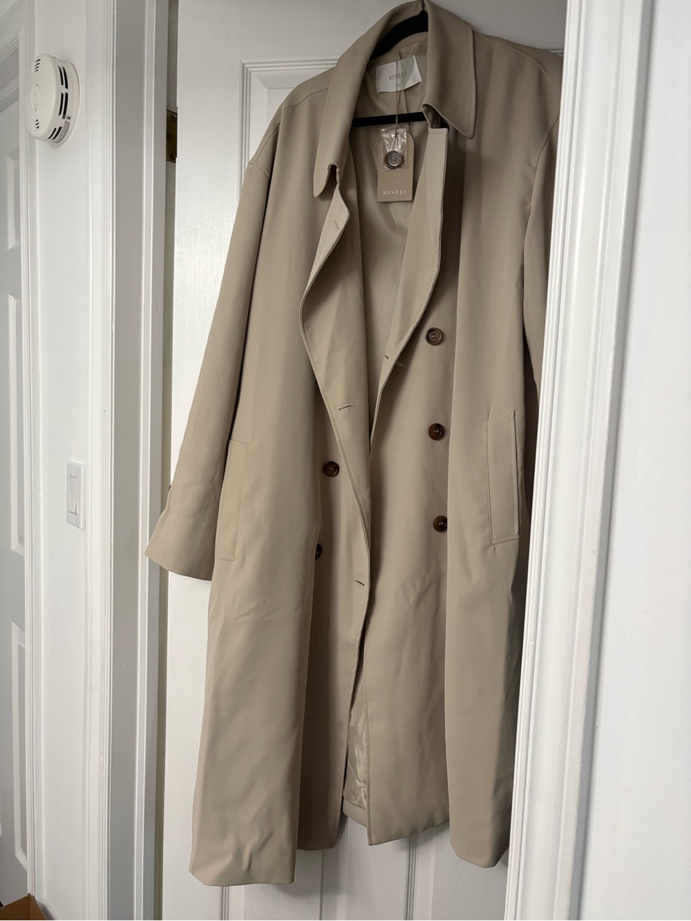 Meshki Taupe Double-Breasted Trench Coat